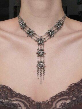 Vintage gothic silver rosary statement necklace